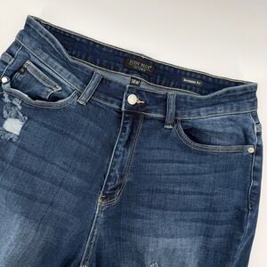 Judy Blue Women's Boyfriend Fit Distressed Dark Wash Jeans Size 14W